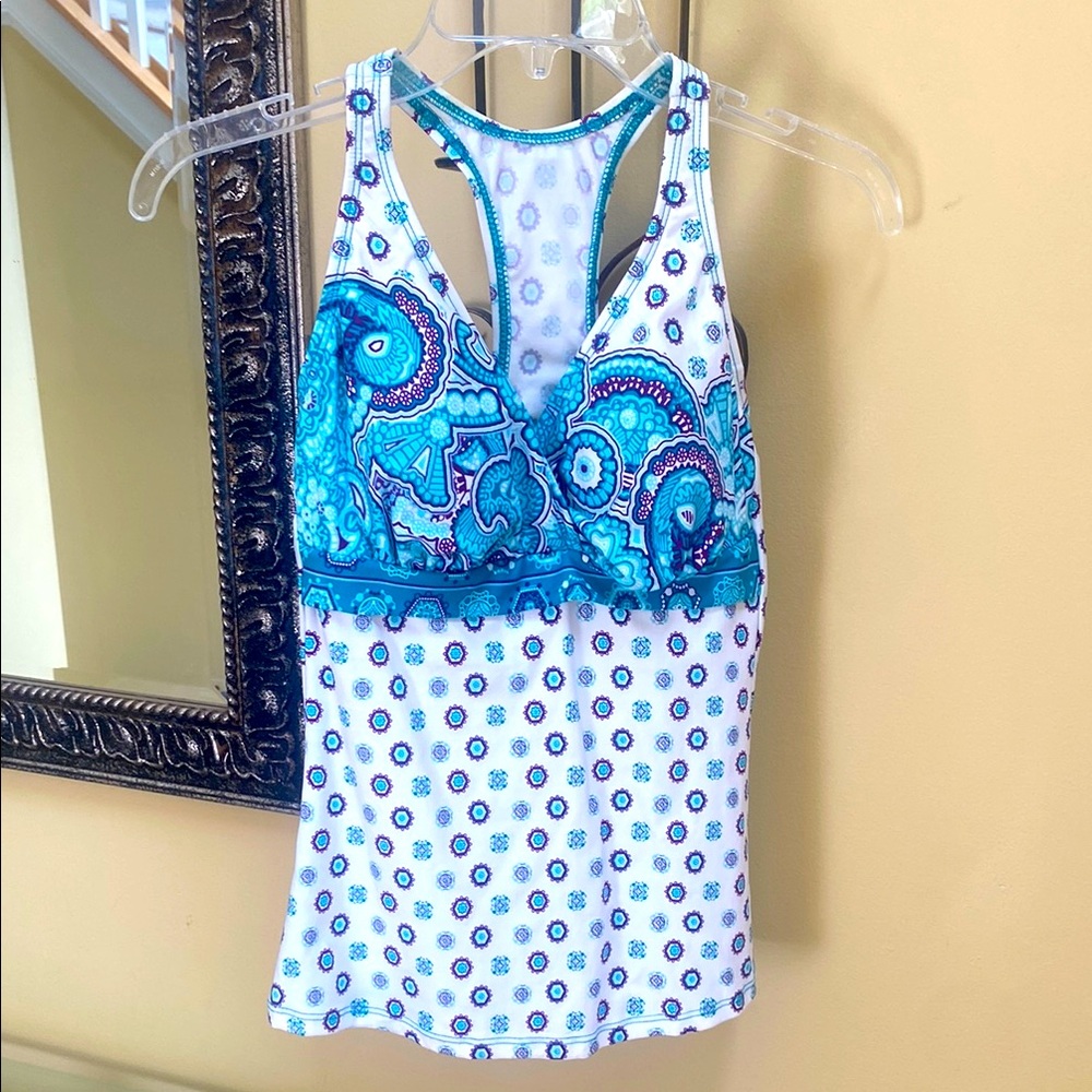NWT Next Women 32D padded Tankini Blue White Racerback swim sports top